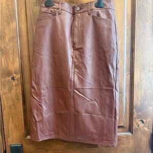 PAIGE Rich Brown Leather Pencil Skirt